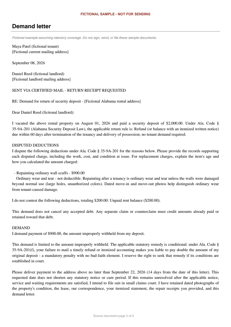 Alabama sample demand letter. An excerpt is transcribed below.