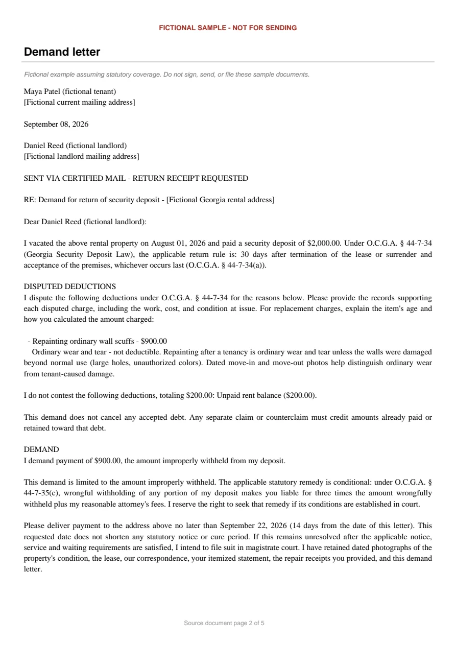 Georgia sample demand letter. An excerpt is transcribed below.