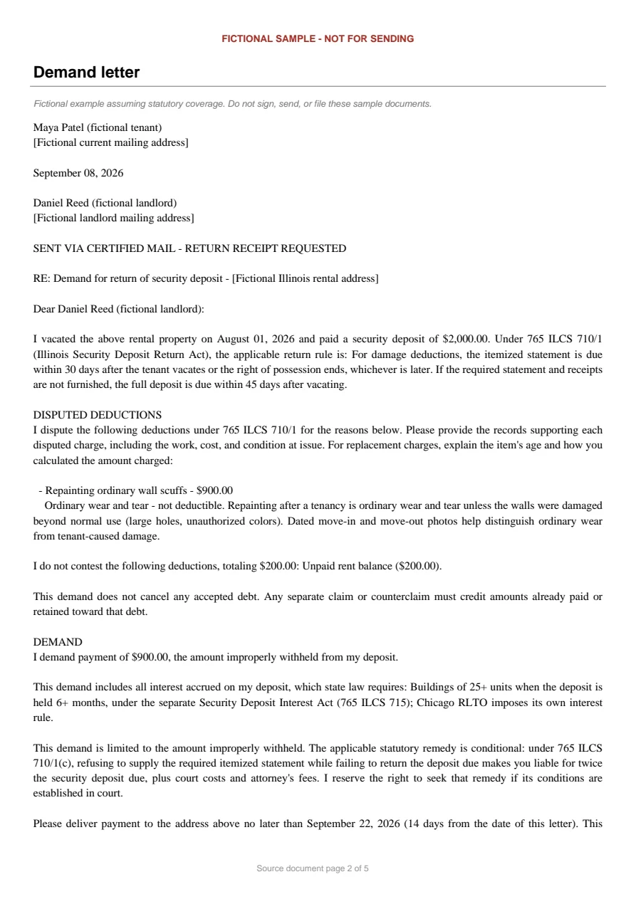 Illinois sample demand letter. An excerpt is transcribed below.