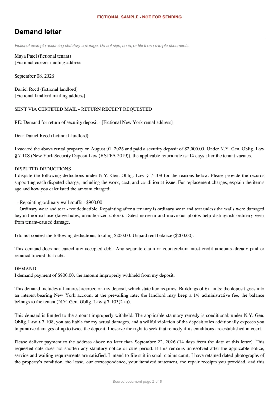 New York sample demand letter. An excerpt is transcribed below.