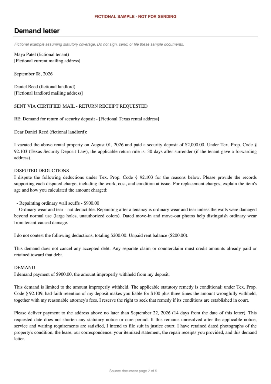 Texas sample demand letter. An excerpt is transcribed below.